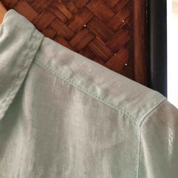 Olsen 100% Linen Pale Blue Button Down Shirt Coastal S - Picture 8 of 16